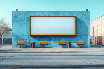 Modern Building Facade Minimalist Photography with Blank Billboard for Urban Advertising