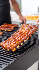 Mouthwatering bbq ribs with dripping sauce on grill for backyard barbecue feast