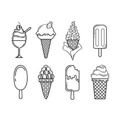 Ice cream summer relax sweet hand drawing simple minimalist element set