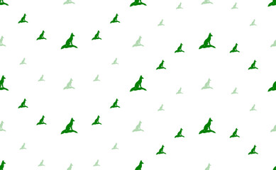 Fototapeta premium Seamless pattern of large and small green fox symbols. The elements are arranged in a wavy. Illustration on light green background