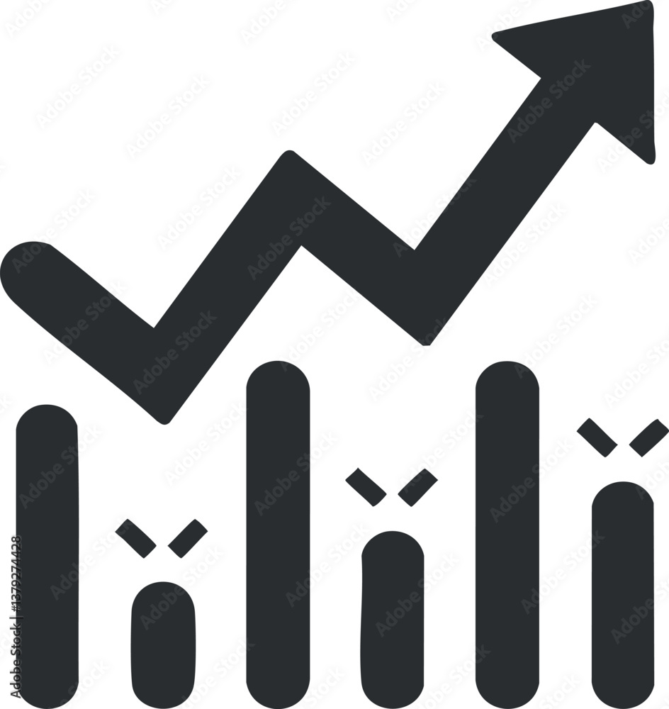 Poster black and white graph icon with rising arrow representing growth and data analysis in business.