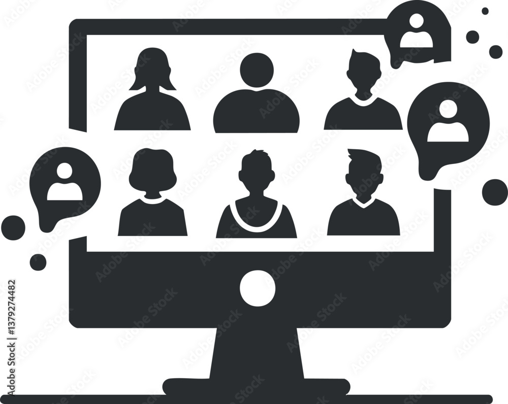 Poster silhouette of people in a virtual meeting displayed on a computer screen.
