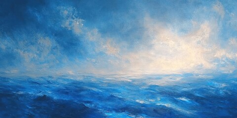 Fototapeta premium Abstract Impressionist Blue and White Serene Water Painting with Soft Brush Strokes and Diffused Light