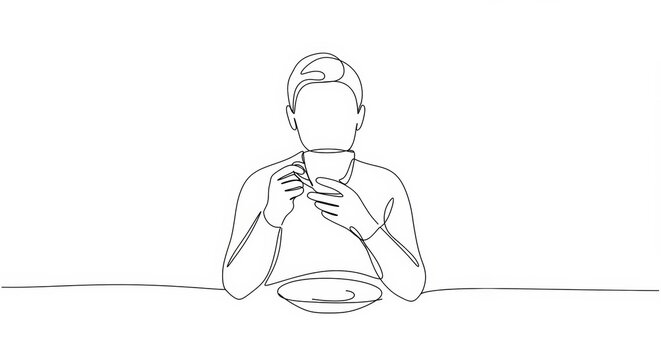 recommend clip art: Minimalist art depicting a person relishing tea drawn with single continuous line