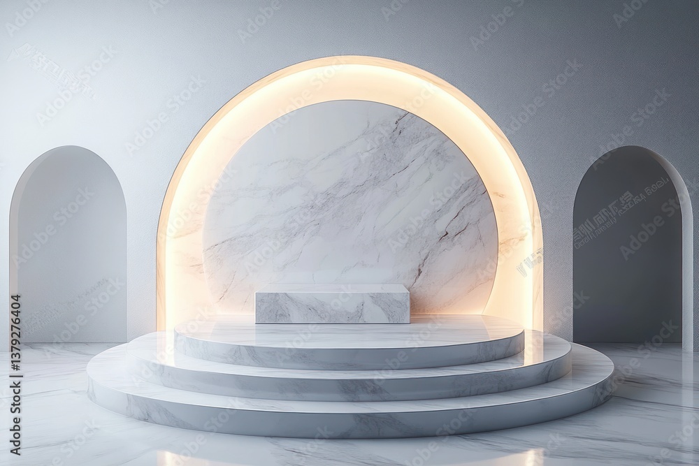 Poster futuristic marble display stand ambient lighting abstract concept minimal design