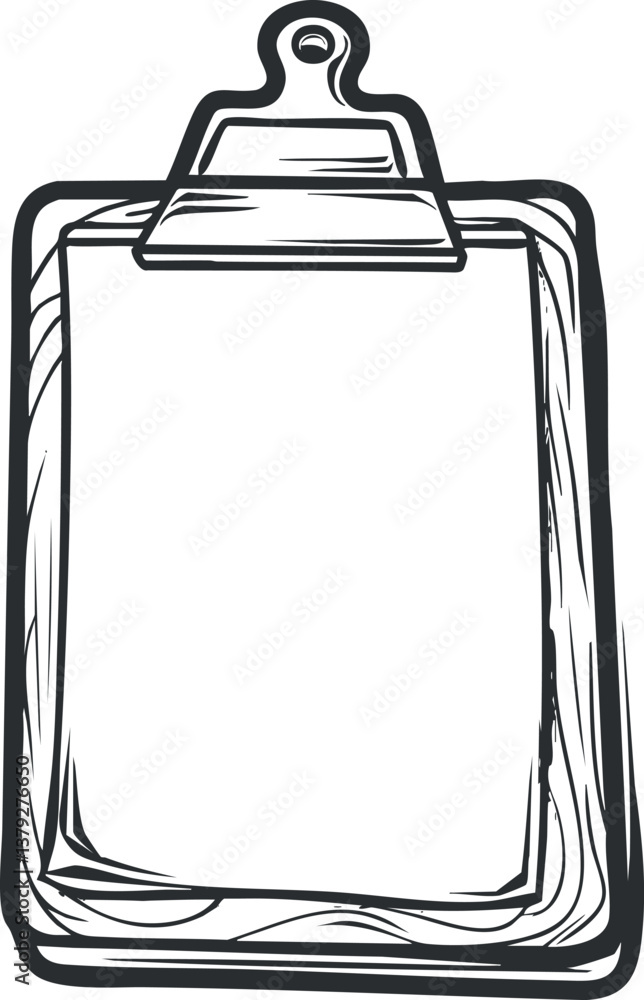 Poster hand-drawn sketch of an empty clipboard, featuring a simple and minimalist design.