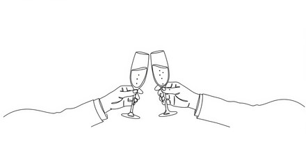 Minimalist line art illustration depicting a celebratory champagne toast between two people