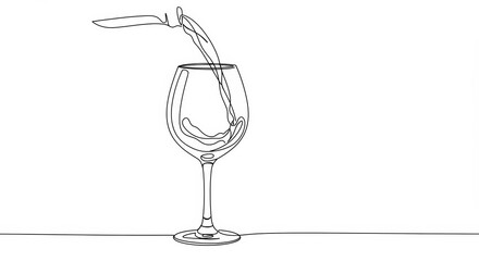 Minimalist line art illustration of wine being poured into a glass with elegance