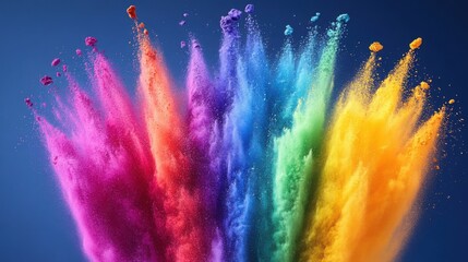 A powerful cloud of red, orange, and green powder bursting through the air, creating an intense and colorful effect against a dark backdrop