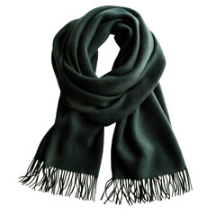 A Cozy Woolen Shawl in Dark Green with Delicate Fringe Isolated on Transparent Background