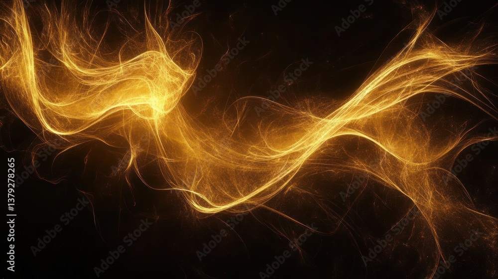 Poster abstract golden light trails flowing fractal art fantasy background 3d rendering