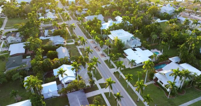 Southern American city architecture. Punta Gorda, coastal town in Florida state. Streets and buildings from above.