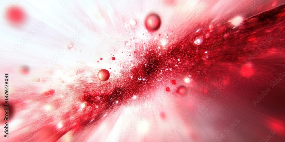 Poster abstract red and white dynamic motion blur with glowing orbs soft lighting and high contrast gradien