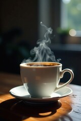 Coffee cup with misty steam rising from the surface, mist, hot, cup
