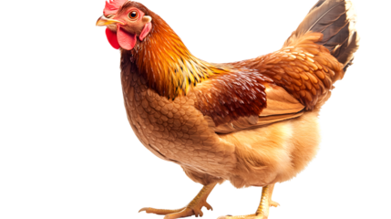 Professional Image of Brown Hen Isolated on White Background - Studio Shot of Chicken Isolated with Clipping Path for Product Placement and Design Mockups