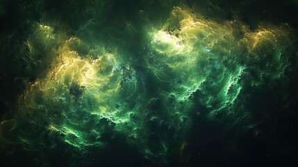 Fototapeta premium Fractal Art Green Yellow Nebula Bioluminescent Patterns Abstract Swirling Texture Digital 3D Rendering