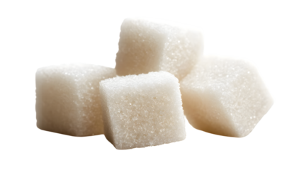 High-Quality Close-up of Three White Sugar Cubes Isolated on White Background