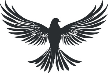 Fototapeta premium Black and white silhouette of a bird with outstretched wings, symbolizing freedom and peace.