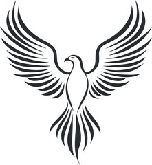 Fototapeta premium Black and white stylized phoenix illustration with extended wings, ideal for tattoos or decorations.