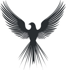 Obraz premium Silhouette of a mythical phoenix with outstretched wings symbolizing rebirth and strength.