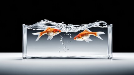 Aquarium with Goldfish in Water Splashes