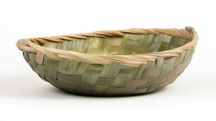 Obraz premium A side perspective of a partially woven basket with loose bamboo strips extending outward