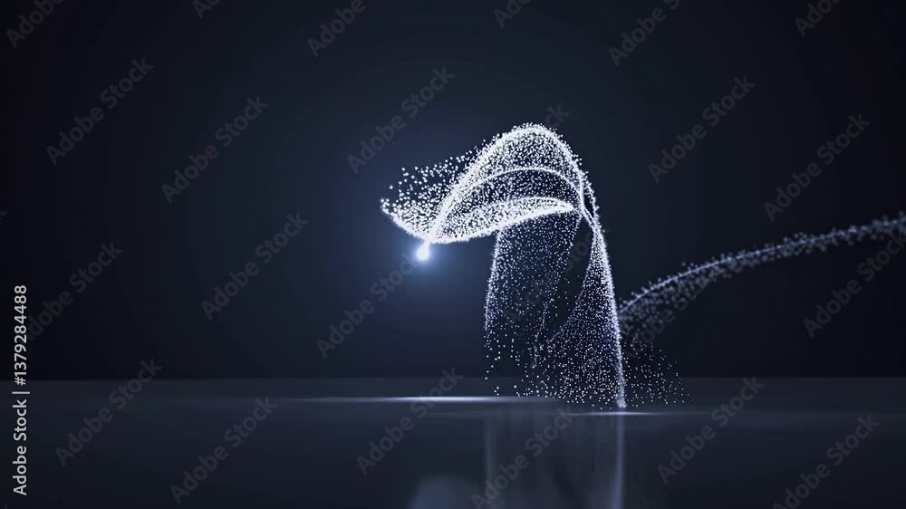 Poster white particles flowing and swirling, creating dynamic trails on various backgrounds, suitable for v