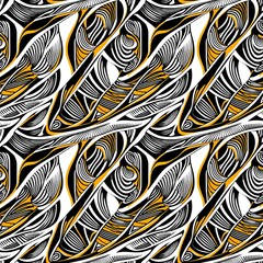 A black and white and yellow abstract pattern.