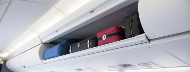 Airplane Overhead Luggage - Travel Transportation. Ideal for travel agency websites, airline advertisements, transportation service graphics, vacation planning designs