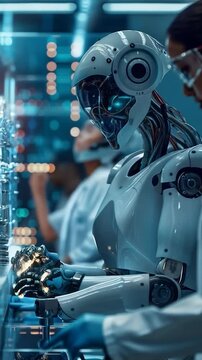 ai robot works on assistance and advancements in science, medicine and modern technology of the future 
