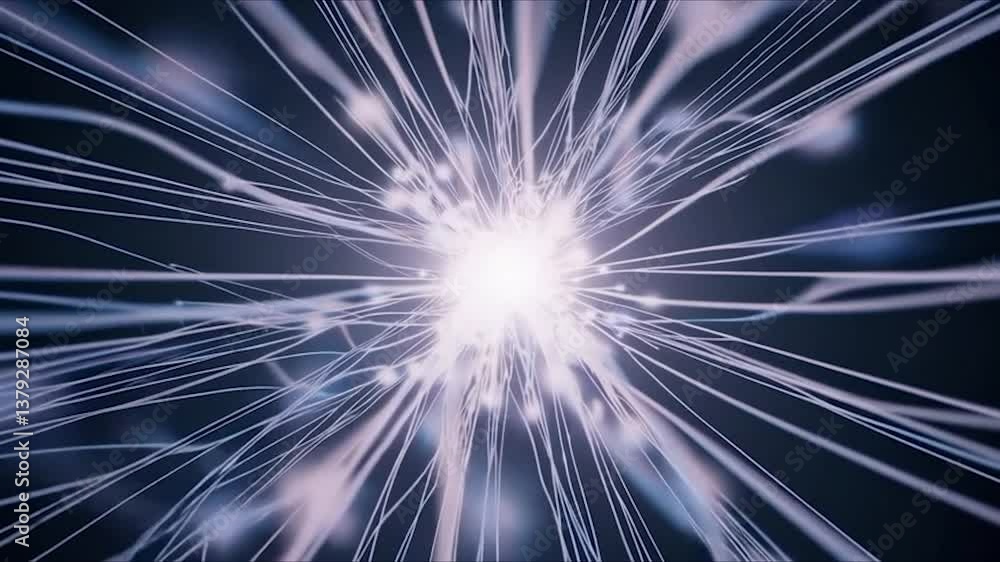 Poster abstract animation showing a bright light expanding from the center, with radiating lines on a dark 