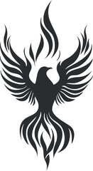 Obraz premium Black silhouette of a phoenix with outspread wings, symbolizing rebirth and strength.