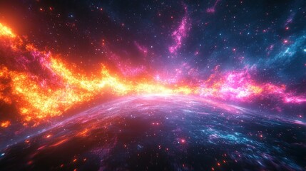 Obraz premium Vibrant Neon Lights Cosmic Explosion Abstract Art Digital Space Background Fractal Design