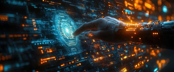 Futuristic Digital Interface with AI Cloud Automation in Business Cyberpunk Style