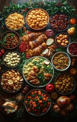 Fototapeta premium Thanksgiving Dinner Table with Family Friends Food and Wine Celebration