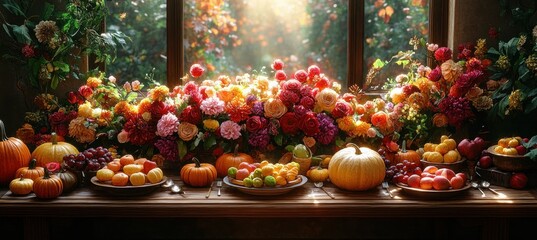 Thanksgiving Feast with Family and Friends Featuring Rosé Wine and Seasonal Delicacies