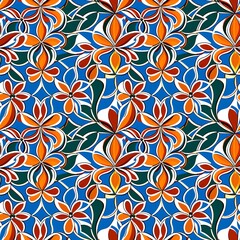 Fototapeta premium A blue and orange flower pattern on a blue background.