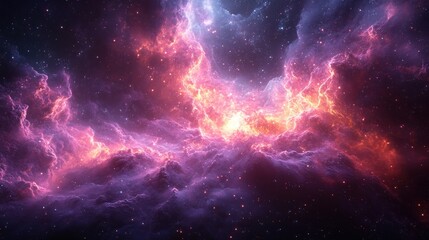Obraz premium Cosmic Explosion of Vibrant Purple and Pink Nebulae in Deep Black Space