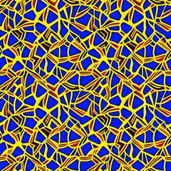 A blue and yellow background with a pattern of triangles.