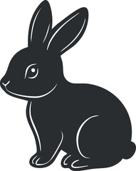 Black silhouette of a rabbit sitting, showcasing a simple and cute animal illustration.