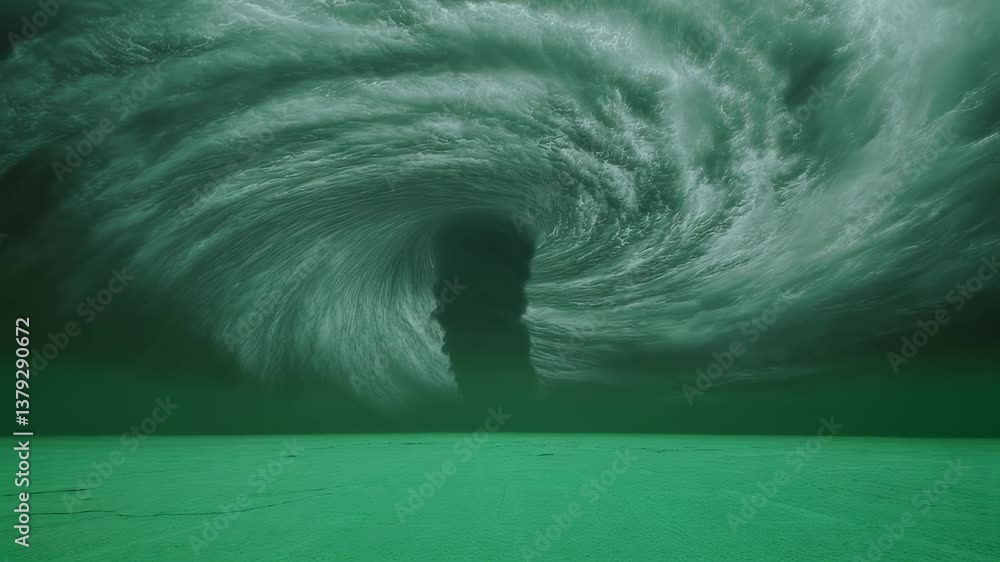 Poster dark, ominous clouds swirl into a vortex formation, creating a dramatic and suspenseful scene agains