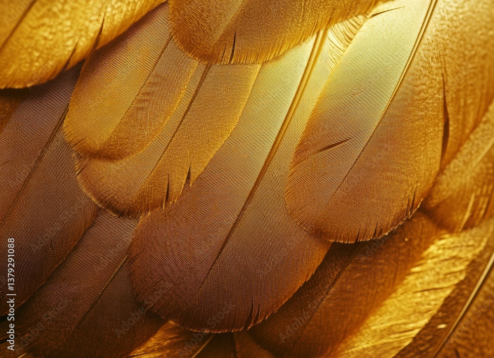 Poster golden bird feathers close up texture shimmering with light and shadow