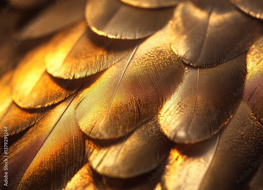 Poster close-up of golden feathers creating luxurious texture and elegant pattern