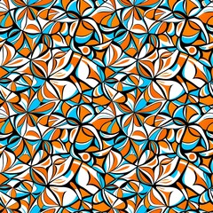 An orange and blue abstract pattern on a white background.
