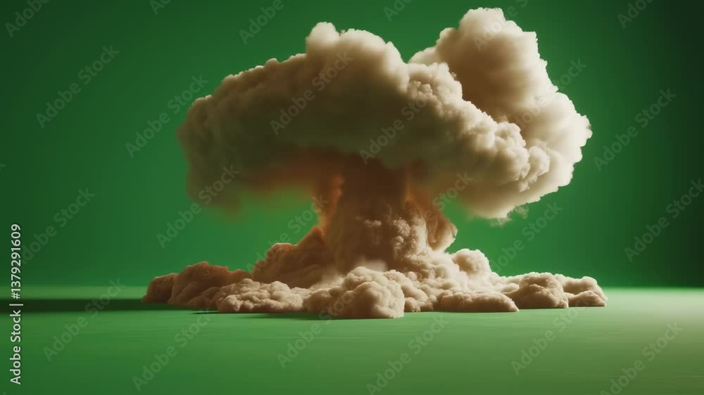 Poster mushroom cloud rising from nuclear explosion, creating a devastating and dramatic scene against a vi