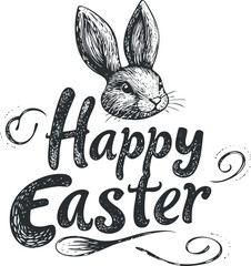 Obraz premium Black and white Easter illustration featuring a decorative bunny and festive typography.