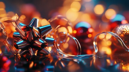 Holiday decoration with glass baubles and bokeh light