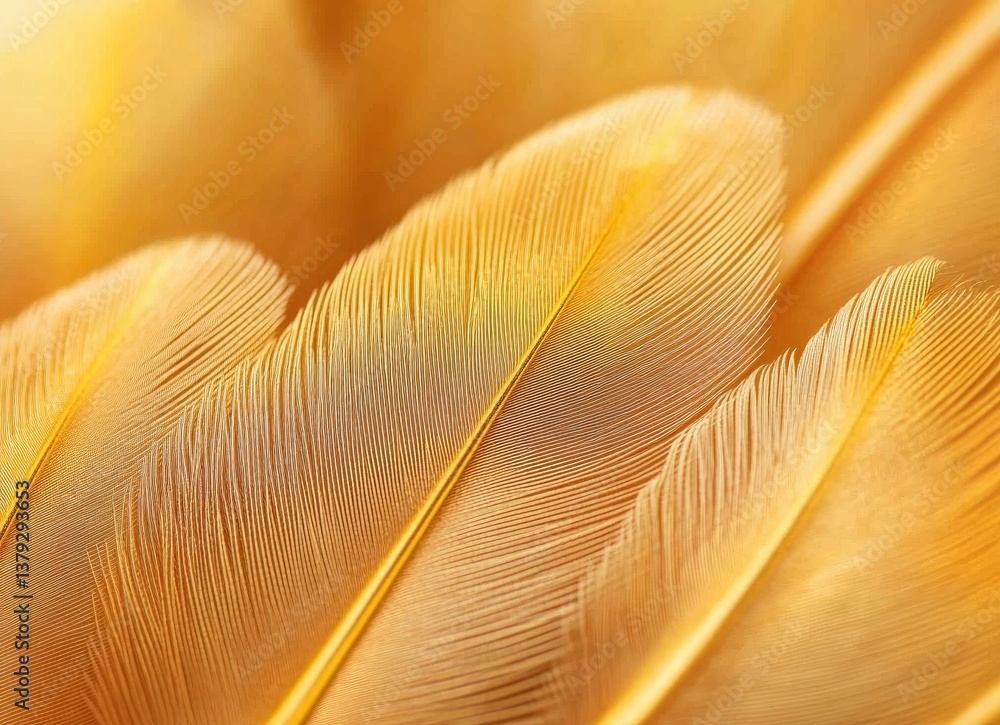 Poster golden feather texture close-up delicate details nature background design element