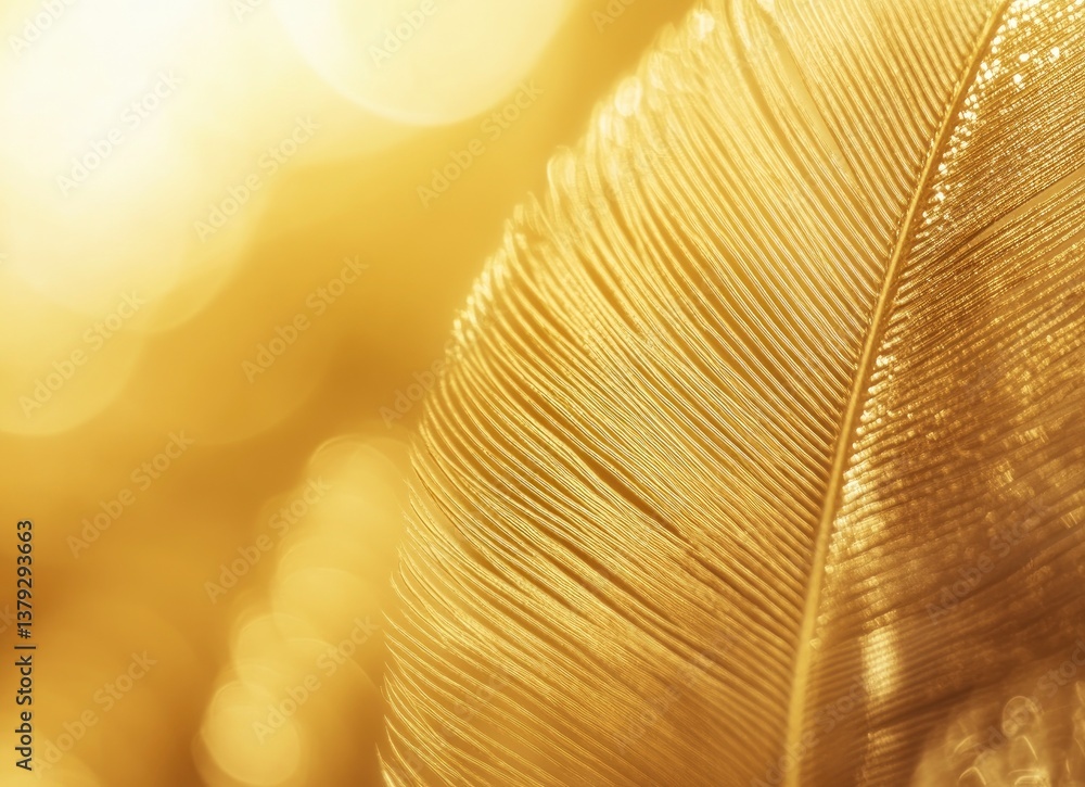 Poster golden feather detail abstract close-up texture with bokeh background