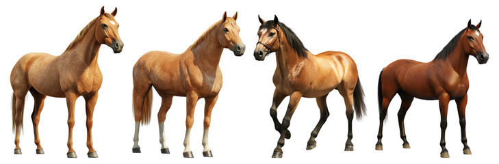Fototapeta premium Group of Beautiful Horses in Various Poses against White Background, Isolated on Transparent Background